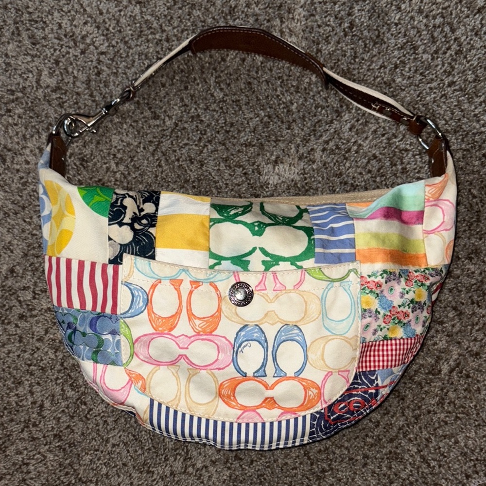 Coach Cream and Tan Hobo Bag with Distinctive Patchwork